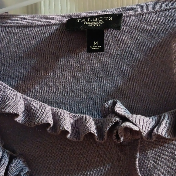 Talbots vintage lilac 70% silk 30% cotton ruffled Cardigan - Picture 2 of 5